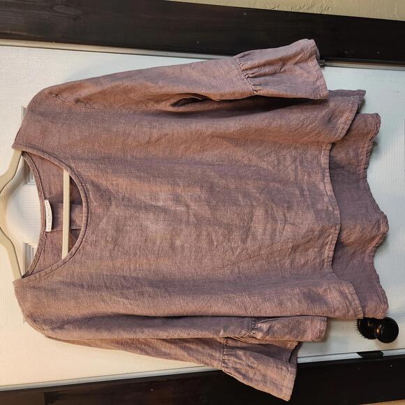 bryn WALKER Women's Lavender Linen Blouse with Flared Sleeves- Medium - Picture 1 of 9